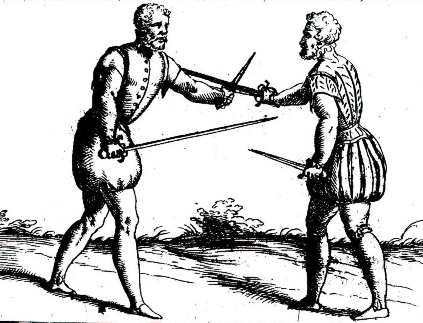 Two duellists with rapier and dagger.
